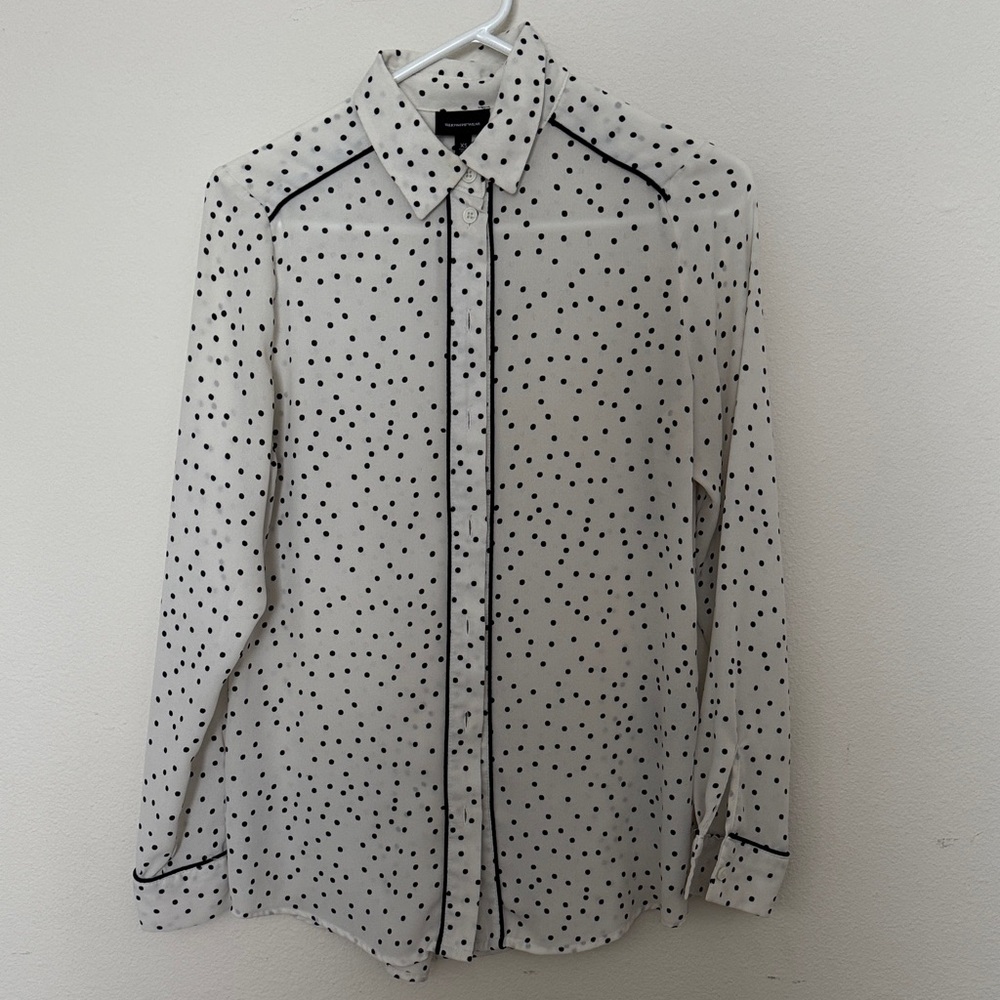 Who What Wear Cream and Black Polka Dot Shirt